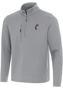 Antigua Cincinnati Bearcats Mens Grey Insider Long Sleeve Qtr Zip Pullover