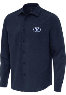 Antigua BYU Cougars Mens Navy Blue Exposure Long Sleeve Dress Shirt