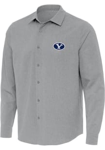Antigua BYU Cougars Mens Grey Exposure Long Sleeve Dress Shirt
