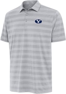 Antigua BYU Cougars Mens Anthracite Tunnel Short Sleeve Polo