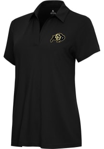 Antigua Colorado Buffaloes Womens Black Era Short Sleeve Polo Shirt