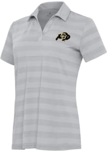 Antigua Colorado Buffaloes Womens Grey Tunnel Short Sleeve Polo Shirt