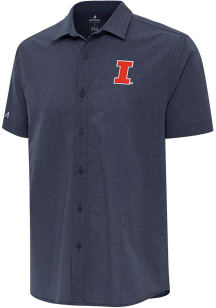 Antigua Illinois Fighting Illini Mens Navy Blue Activate Short Sleeve Dress Shirt
