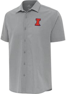Antigua Illinois Fighting Illini Mens Grey Activate Short Sleeve Dress Shirt