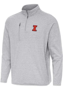 Antigua Illinois Fighting Illini Mens Grey Certain Long Sleeve Qtr Zip Pullover