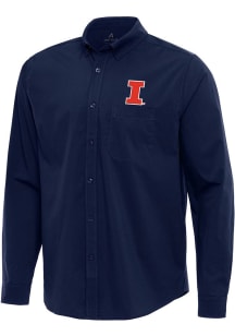 Antigua Illinois Fighting Illini Mens Navy Blue Flight Long Sleeve Dress Shirt