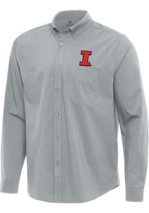 Antigua Illinois Fighting Illini Mens Grey Flight Long Sleeve Dress Shirt