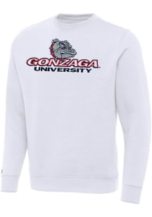 Antigua Gonzaga Bulldogs Mens White Full Front Victory Long Sleeve Crew Sweatshirt