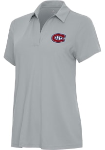 Antigua Montreal Canadiens Womens Grey Era Short Sleeve Polo Shirt