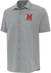 Antigua Maryland Terrapins Mens Grey Activate Short Sleeve Dress Shirt