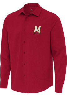 Antigua Maryland Terrapins Mens Red Exposure Long Sleeve Dress Shirt