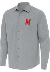 Antigua Maryland Terrapins Mens Grey Exposure Long Sleeve Dress Shirt