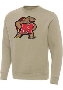 Antigua Maryland Terrapins Mens Khaki Full Front Victory Long Sleeve Crew Sweatshirt
