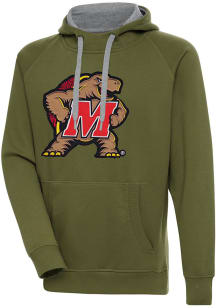 Antigua Maryland Terrapins Mens Olive Full Front Victory Long Sleeve Hoodie