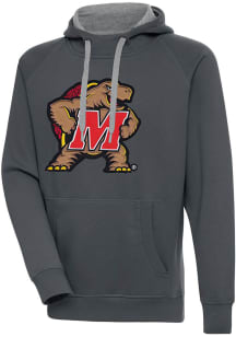 Antigua Maryland Terrapins Mens Charcoal Full Front Victory Long Sleeve Hoodie