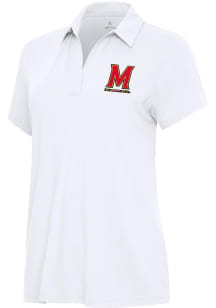 Antigua Maryland Terrapins Womens White Era Short Sleeve Polo Shirt
