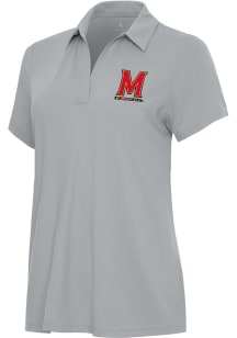 Antigua Maryland Terrapins Womens Grey Era Short Sleeve Polo Shirt