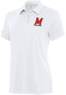 Antigua Maryland Terrapins Womens White Reprocess Recycled Short Sleeve Polo Shirt