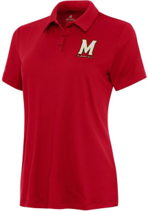 Antigua Maryland Terrapins Womens Red Reprocess Recycled Short Sleeve Polo Shirt