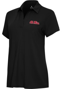 Antigua Ole Miss Rebels Womens Black Era Short Sleeve Polo Shirt