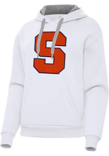 Antigua Syracuse Orange Womens White Full Front Victory Hooded Sweatshirt