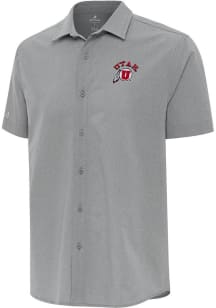 Antigua Utah Utes Mens Grey Activate Short Sleeve Dress Shirt