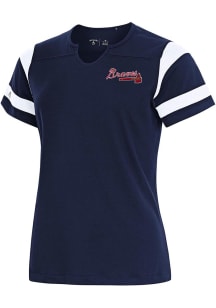 Antigua Atlanta Braves Womens Navy Blue Encounter Short Sleeve T-Shirt