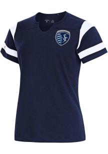 Antigua Sporting Kansas City Womens Navy Blue Encounter Short Sleeve T-Shirt