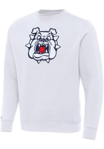 Antigua Fresno State Bulldogs Mens White Full Front Victory Long Sleeve Crew Sweatshirt