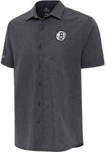 Antigua Brooklyn Nets Mens Black Activate Short Sleeve Dress Shirt
