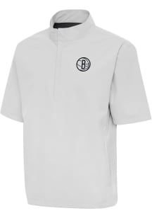 Antigua Brooklyn Nets Mens Grey Brisk Short Sleeve Jacket