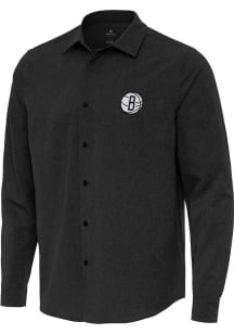 Antigua Brooklyn Nets Mens Black Exposure Long Sleeve Dress Shirt