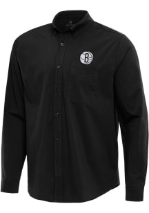 Antigua Brooklyn Nets Mens Black Flight Long Sleeve Dress Shirt