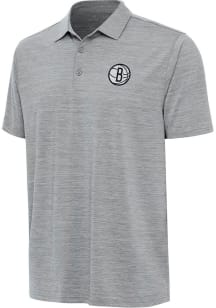 Antigua Brooklyn Nets Mens Grey Layout Short Sleeve Polo