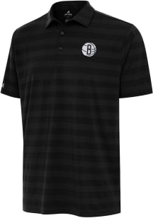 Antigua Brooklyn Nets Mens Black Tunnel Short Sleeve Polo