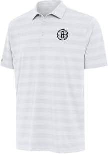 Antigua Brooklyn Nets Mens White Tunnel Short Sleeve Polo