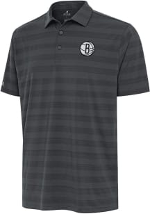 Antigua Brooklyn Nets Mens Grey Tunnel Short Sleeve Polo