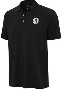 Antigua Brooklyn Nets Mens Black Western Short Sleeve Polo