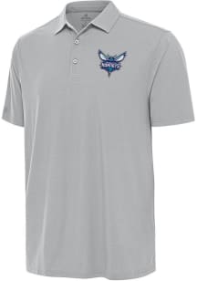 Antigua Charlotte Hornets Mens Grey Era Short Sleeve Polo