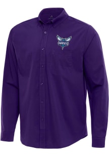 Antigua Charlotte Hornets Mens Purple Flight Long Sleeve Dress Shirt