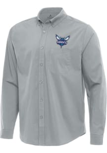 Antigua Charlotte Hornets Mens Grey Flight Long Sleeve Dress Shirt