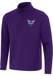 Antigua Charlotte Hornets Mens Purple Insider Long Sleeve Qtr Zip Pullover