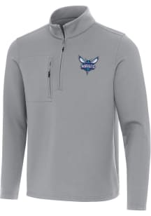 Antigua Charlotte Hornets Mens Grey Insider Long Sleeve Qtr Zip Pullover