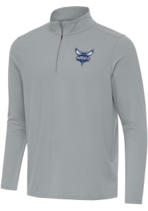 Antigua Charlotte Hornets Mens Grey Intent Long Sleeve Qtr Zip Pullover
