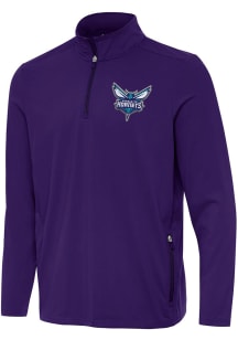 Antigua Charlotte Hornets Mens Purple Perilous Long Sleeve Qtr Zip Pullover