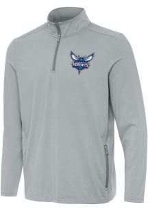 Antigua Charlotte Hornets Mens Grey Perilous Long Sleeve Qtr Zip Pullover