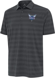 Antigua Charlotte Hornets Mens Grey Tunnel Short Sleeve Polo