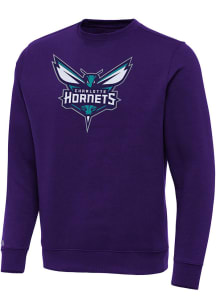 Antigua Charlotte Hornets Mens Purple Full Front Victory Long Sleeve Crew Sweatshirt