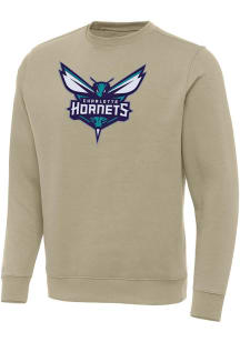 Antigua Charlotte Hornets Mens Khaki Full Front Victory Long Sleeve Crew Sweatshirt