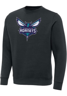 Antigua Charlotte Hornets Mens Charcoal Full Front Victory Long Sleeve Crew Sweatshirt